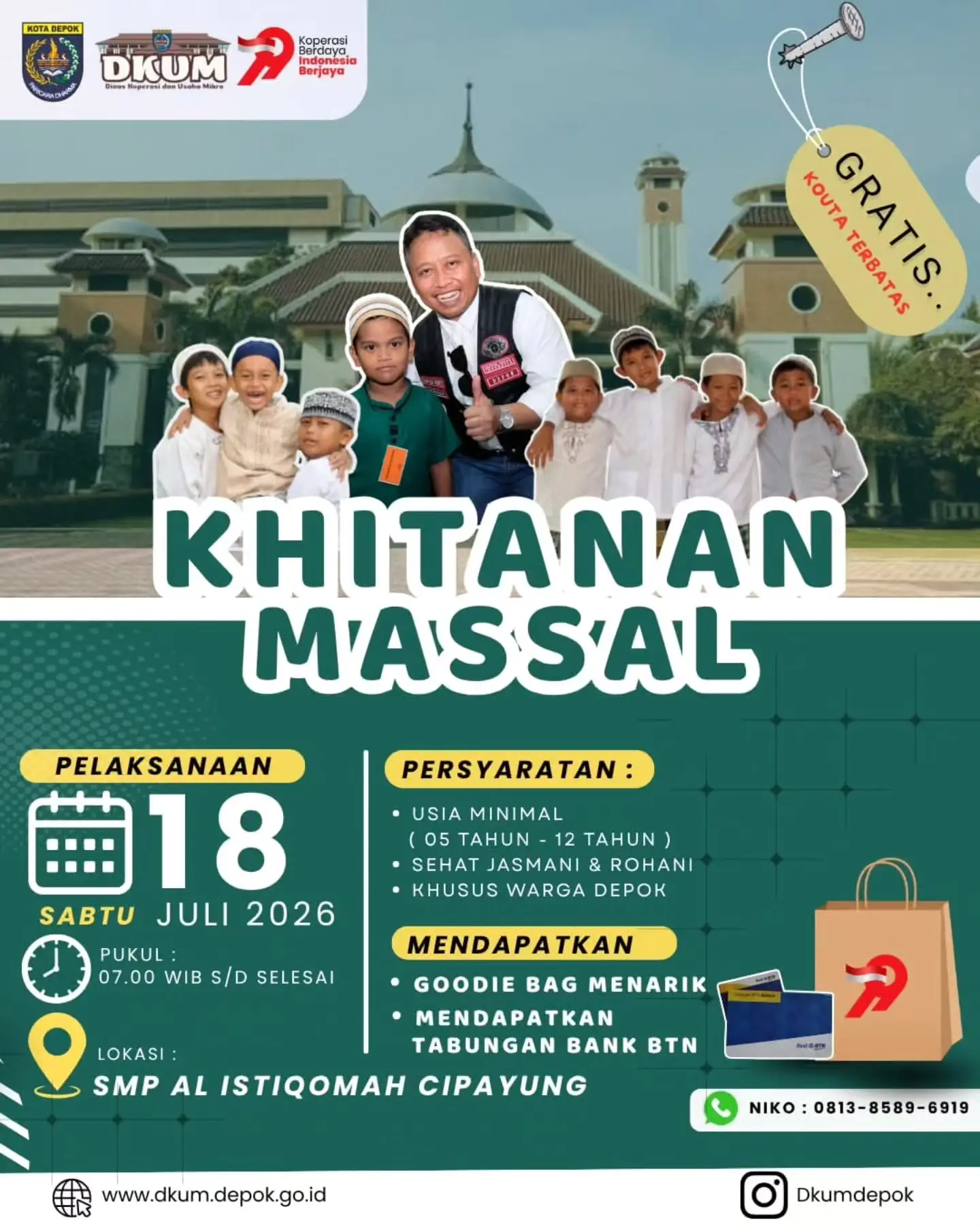 Ayah Bunda Merapat! DKUM Depok Buka Pendaftaran Sunatan Massal Gratis