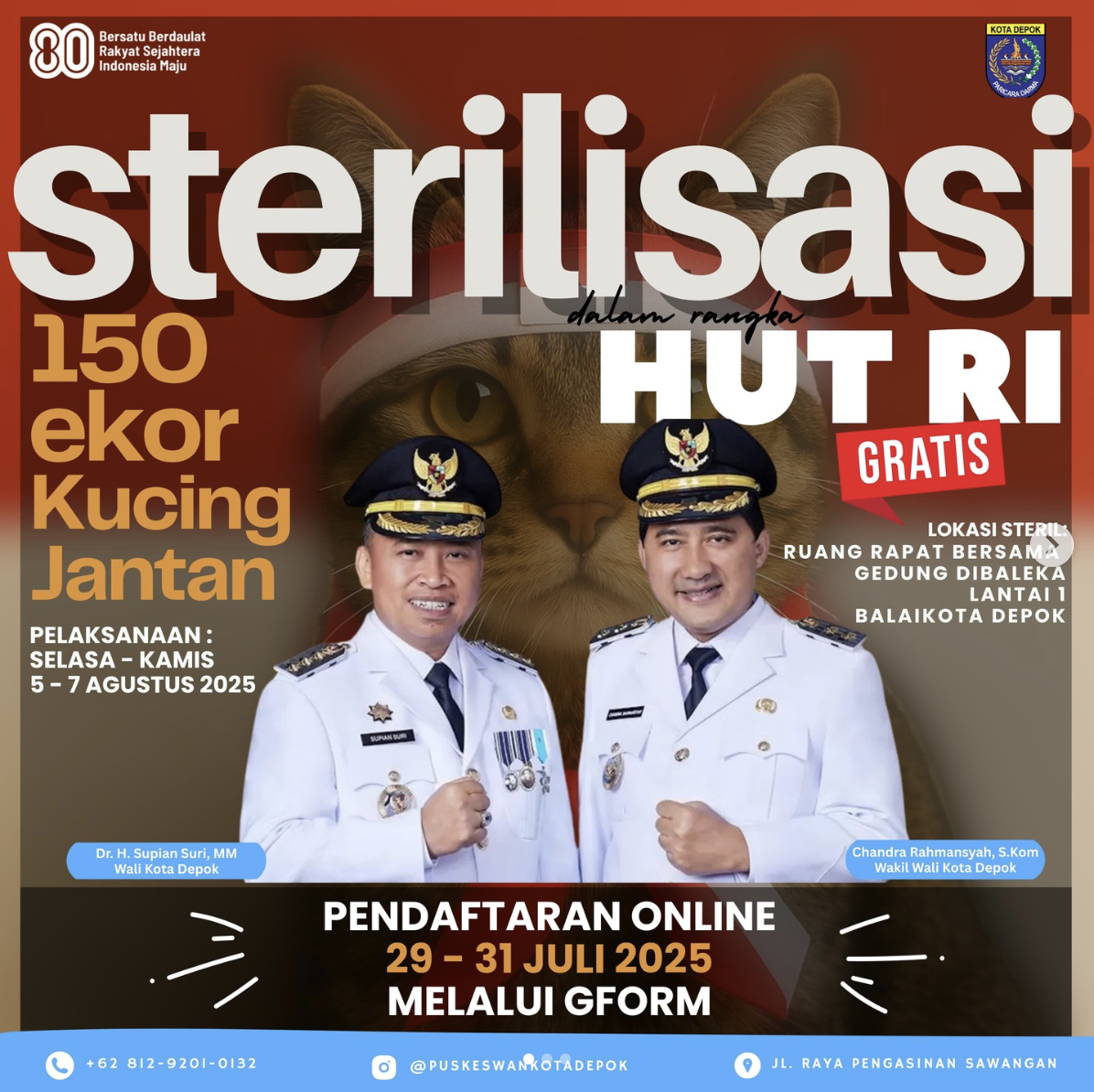 Rayakan HUT RI Bareng Anabul! DKP3 Depok Buka Layanan Steril Gratis Kucing Jantan